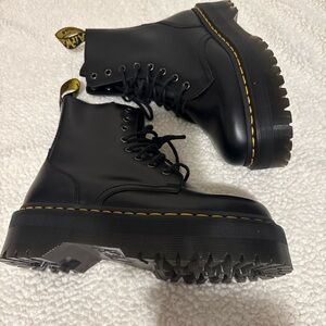 Dr. Martens Black Platform Lace-Up Boots with Yellow Stitching